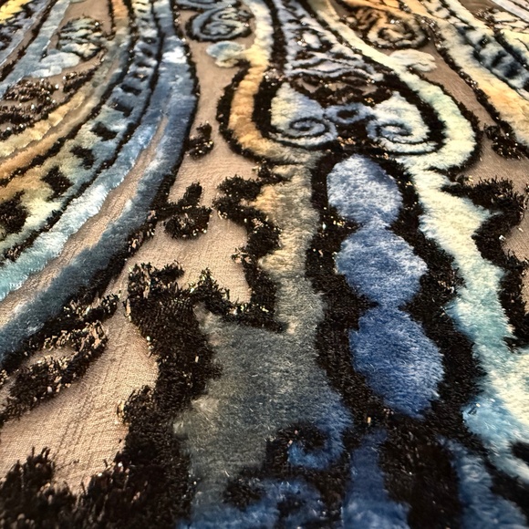 Sonia Rykiel Blue Velvet Burnout Paisley Scarf 🇫🇷 | Silk Blend Evening Shawl - Picture 9 of 11